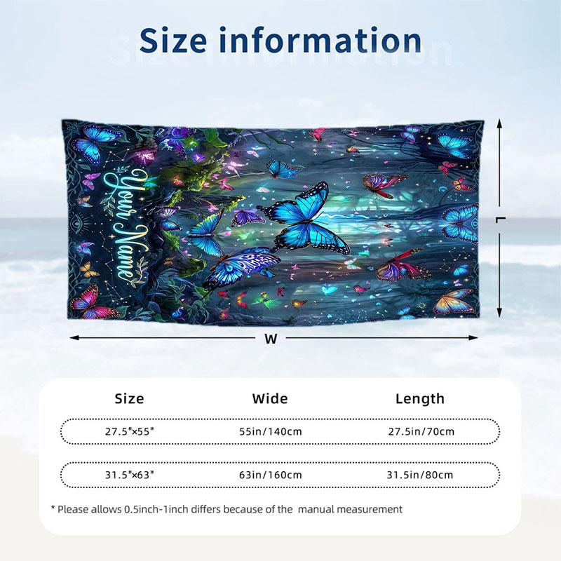 Butterfly Theme Beach Towel Personalized Custom Name & Text Soft Quick Dry Beach Towel for Swimming Travel