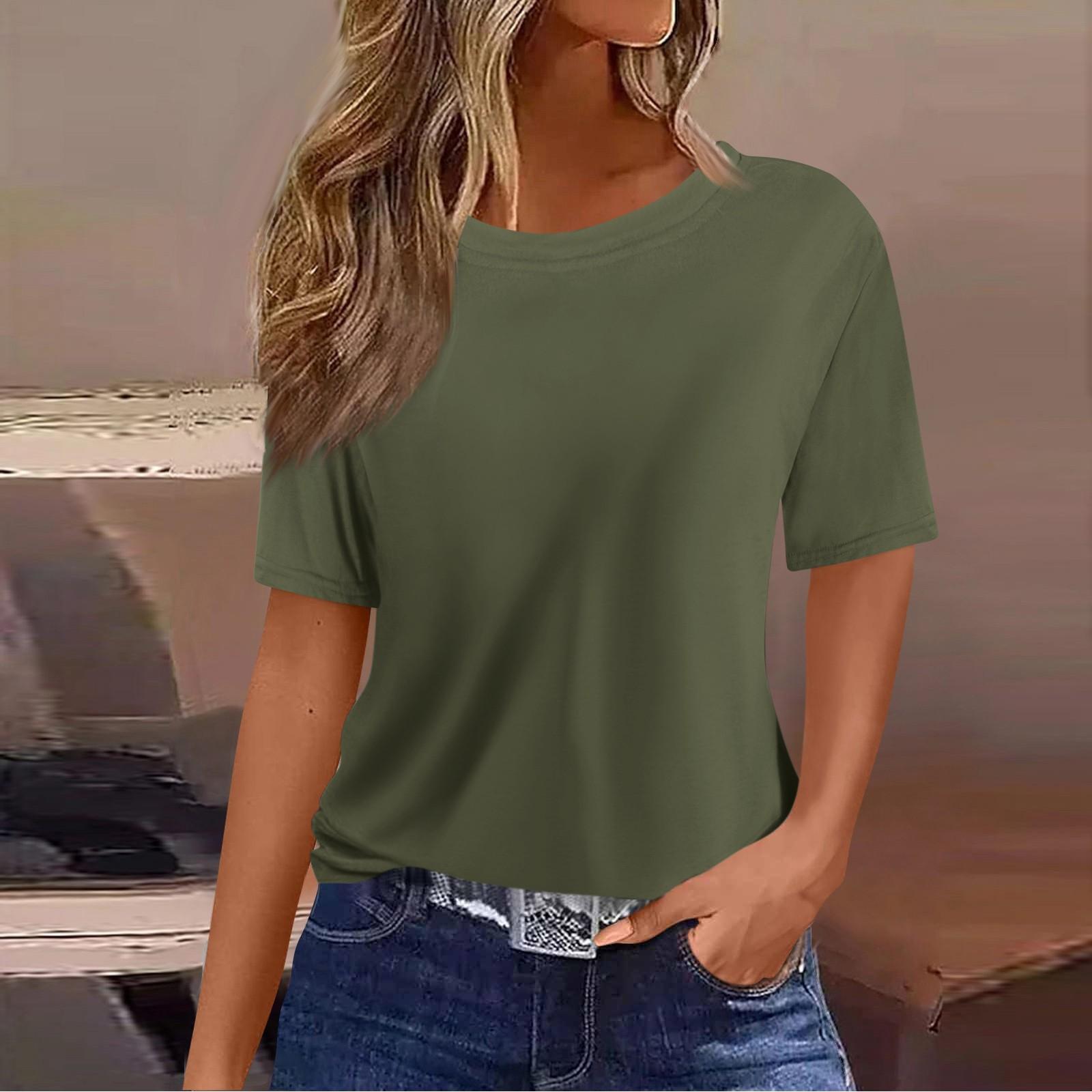 

Женская свободная повседневная футболка с коротким рукавом и круглым вырезом, однотонный пуловер, топ L