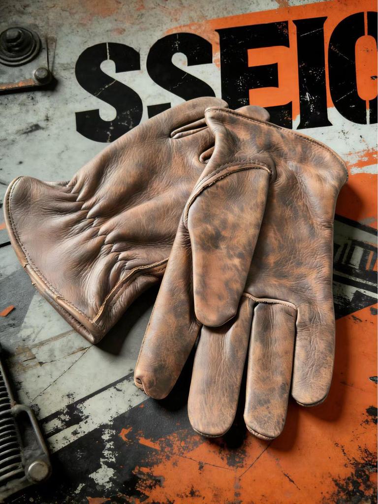 First Layer Cowhide Retro Riding Gloves - Irregular Color, Outdoor Protection & Driving Handling Gloves