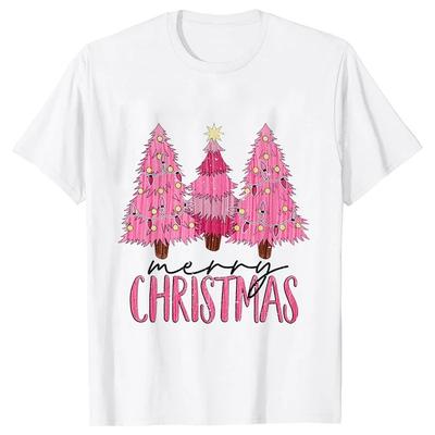 Pink Christmas Tree Women T Shirt Funny Graphic Christmas Party Outfit Harajuku Casual FeUnisex Clothing O Neck Short Sleeve Tees