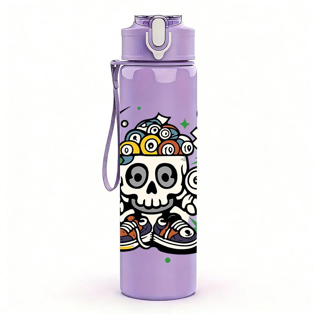 1PC Sugar Skull Festival Art 750ml Color Plastic Sports Water Bottle Leakproof Flip Straw Lid Suitable for Sports Office Home Use
