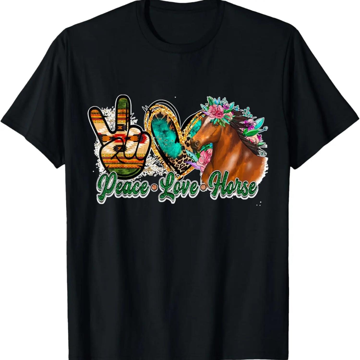 Peace Love Horse Girl T-Shirt S чёрный