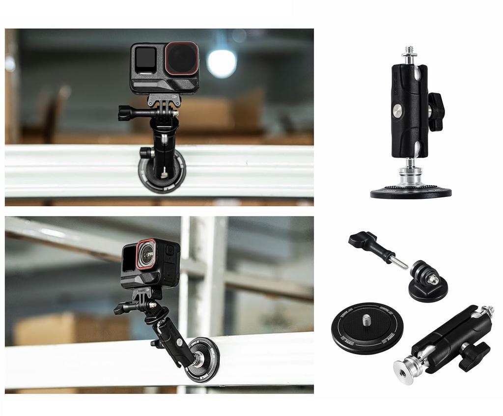 SHEAWA Camera Magnetic Mount Mount Adapter with 6 Powerful Aluminum ABS Rotating Double Ball Head for Insta360 GO Osmo Magnetic Accessory Base,