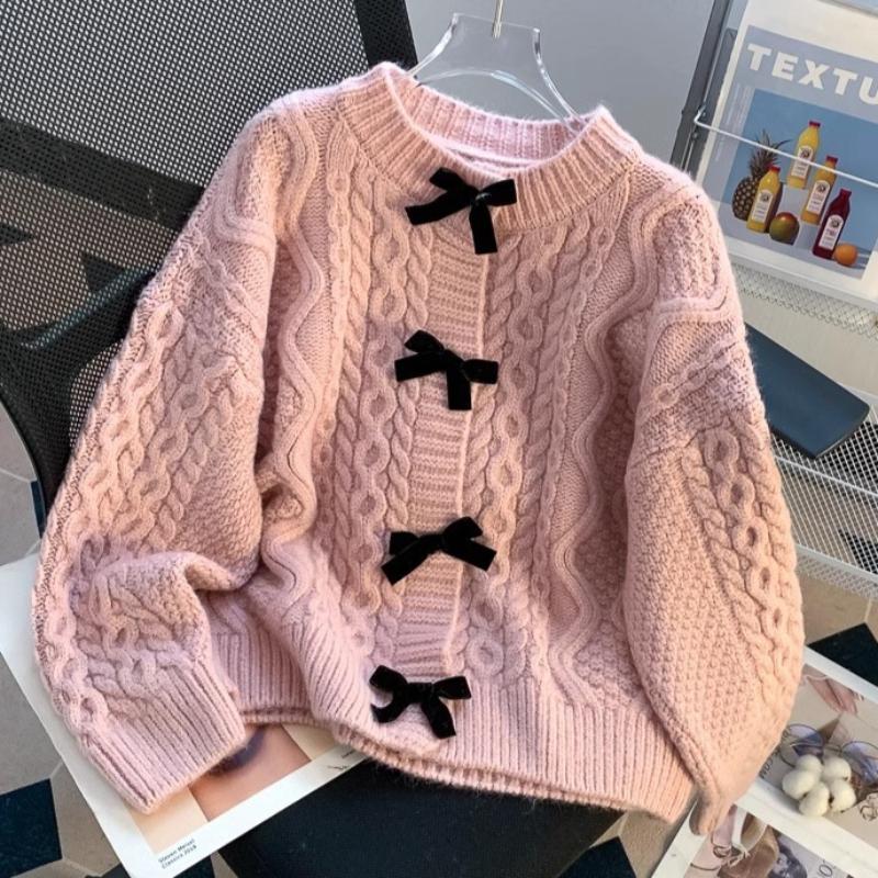 Piękny i stylowy sweter kardigan z kokardą dla kobiet, wiosenny i jesienny, luźny, leniwy, retro, modna, słodka dzianina