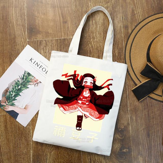 Geantă de pânză Tanjiro Nezuko Demon Slayer Harajuku Geantă de cumpărături Kimetsu No Yaiba Geantă de umăr originală pentru colegiu Utilizare zilnică