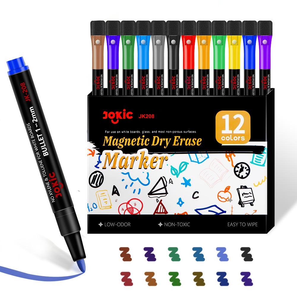 Color Whiteboard Marker Set,Erasable Water-Based,With Bristle Brush,Magnetic Children s Graffiti,12 Color Drawing Pen,Marker