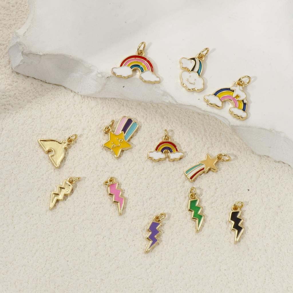2 PCs Brass Charms 18K Gold Plated Colorful Enamel Cloud Meteor Lightning Weather Pendant For DIY Necklace Jewelry Making