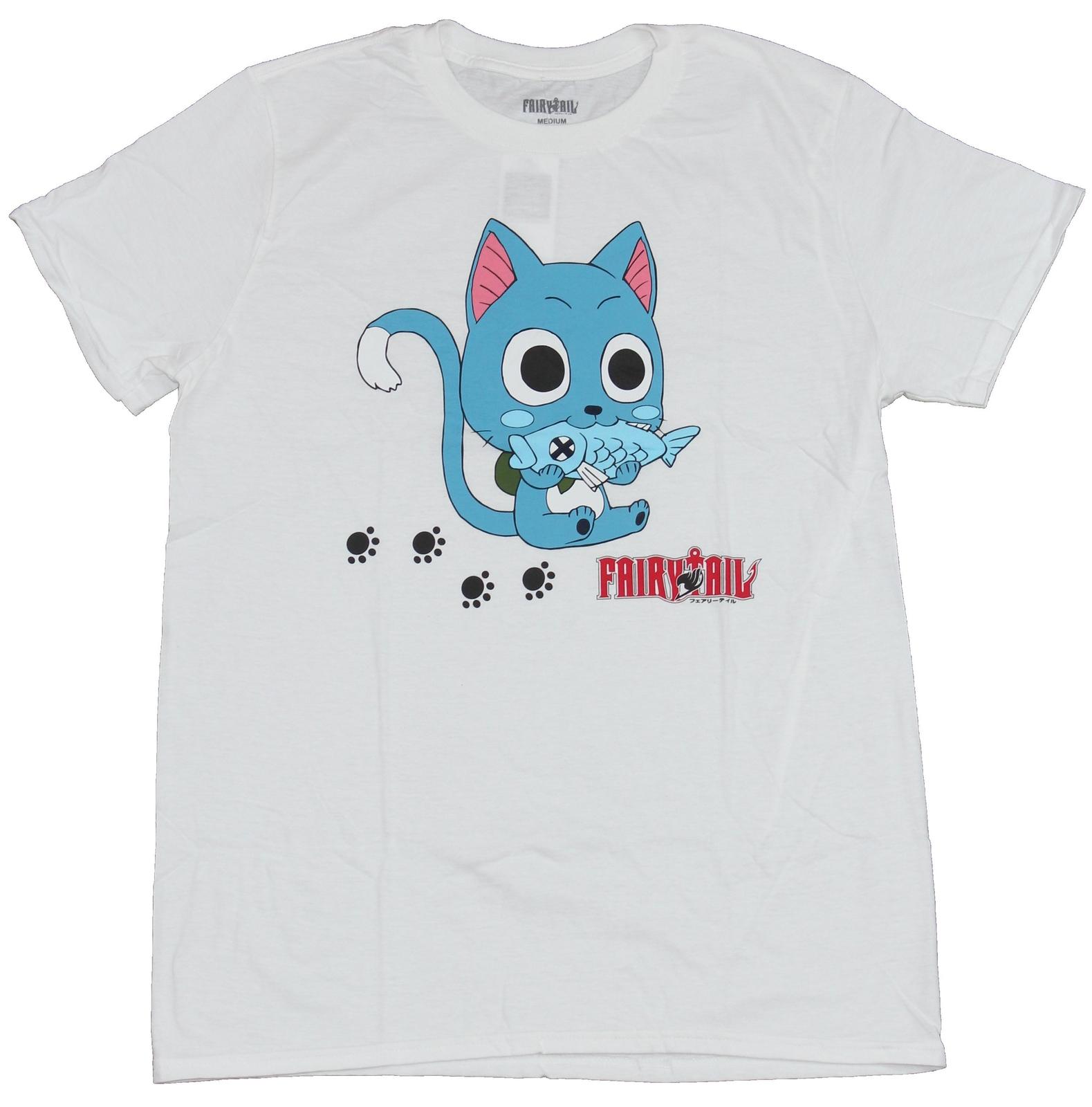 Fairy Tail Adult New T-Shirt - Happy Eating a Delicous Fish XXXL