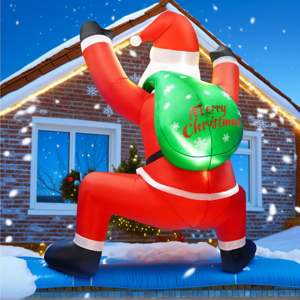 Juluppblåsbar Jultomte 1,8m Klättrande Jultomte Med Inbyggd LED Uppblåsbar Julhelgsdekoration För Trädgård