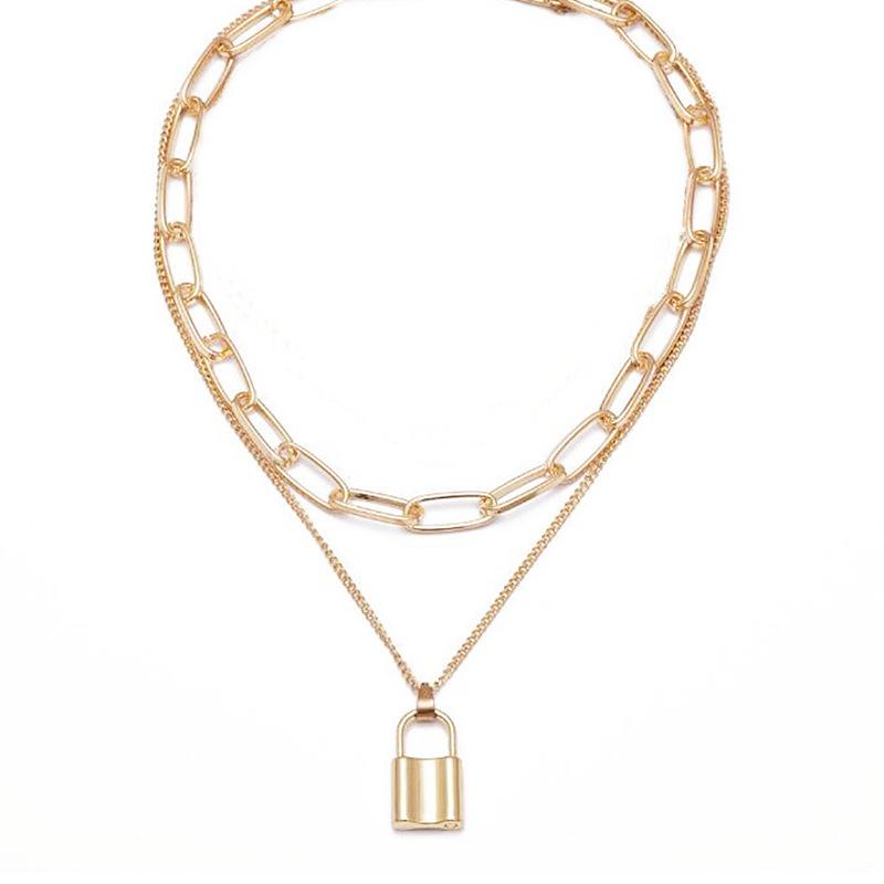 Personalized and creative cold wind women's sweater chain, retro street auction lock-shaped pendant necklace