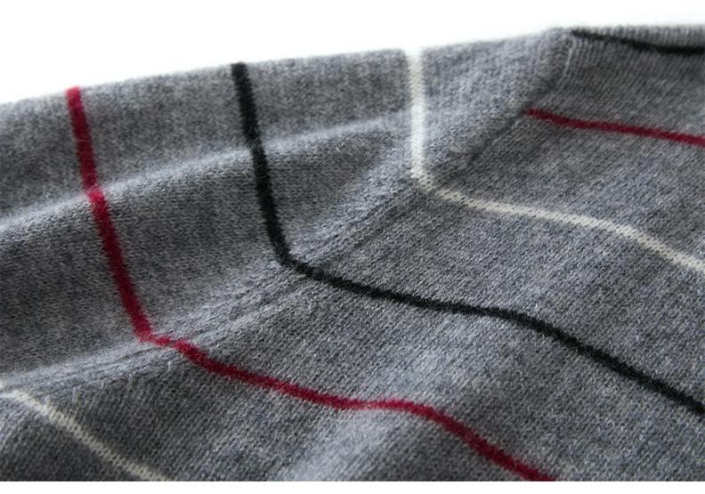 100% Cashmere Women's Color Block Stripe Round Neck Sweater - Autumn/Winter Loose Fit Retro Knitwear Top