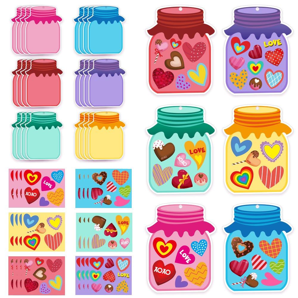 Kolorowa Karta Podarunkowa w Kształcie Serca na Walentynki Zestaw Prezentowy na Wyznania Kartki z Życzeniami DIY Kreskówkowe Ręcznie Robione Etykiety do Ciasteczek