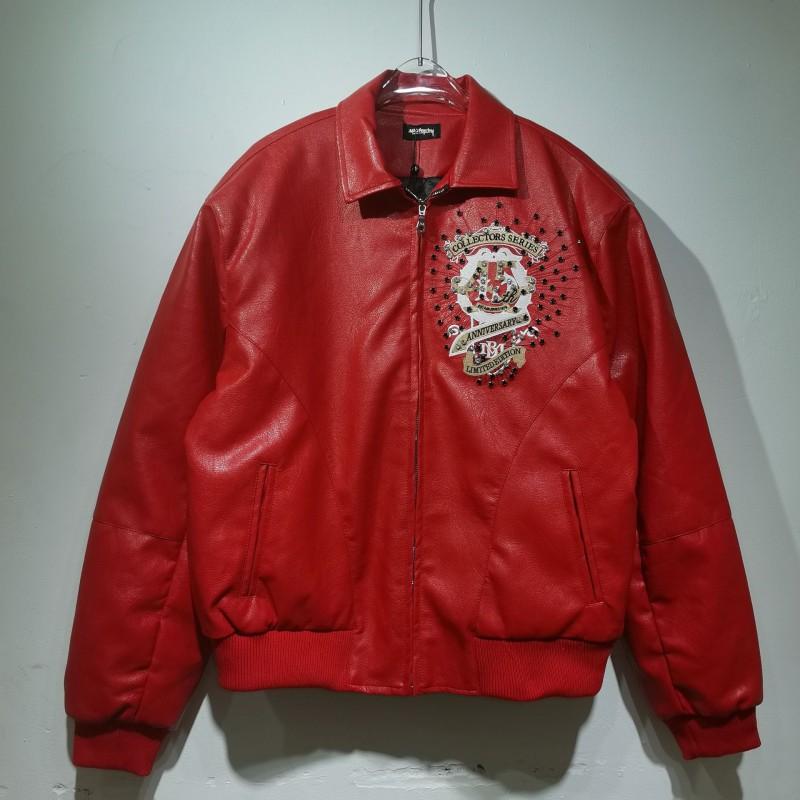 Pelle 45th Anniversary Red Leather Jacket Vintage Style Embroidered Studded Men Women Casual Outerwear