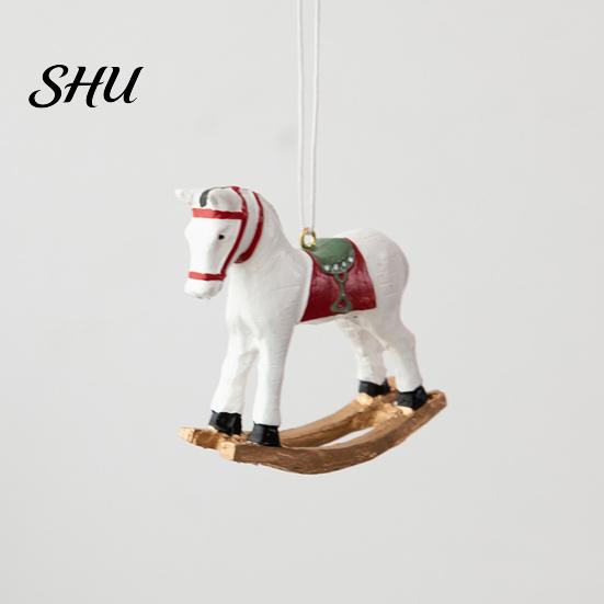 Vintage-inspired Holiday Decorations Retro Christmas Pendant Cute Colored 3D Cartoon Rocking Horse Resin Hanging Ornament Decoration for Tree