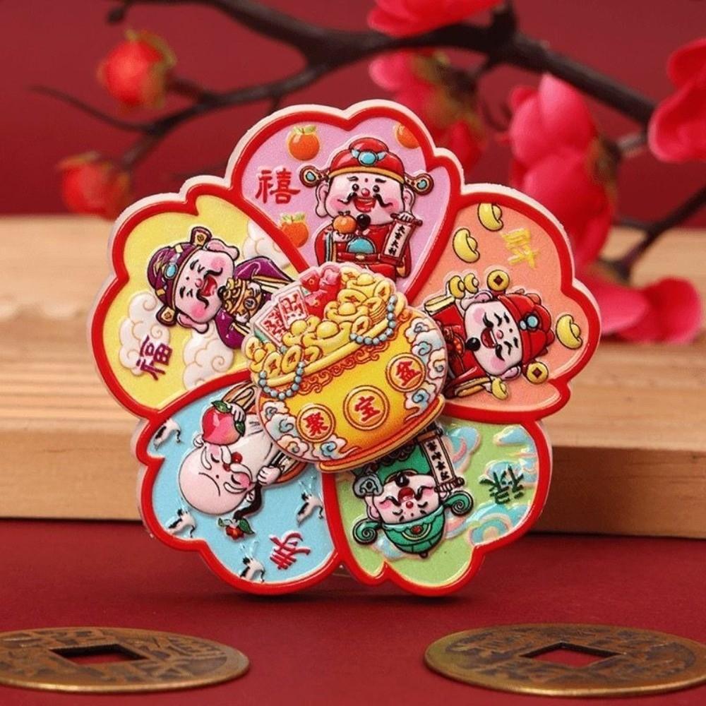

Chinese Style Fridge Magnets Cartoon Horse Year Traditional Refrigerator Magnets 3D Rotating God of Wealth Magnets