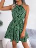 Women Casual Leopard Print Sleeveless Ruffles Halter Dress Summer Beach Dress