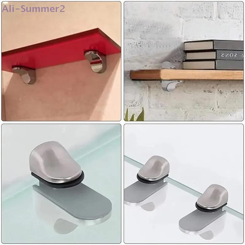 {Summer2}2Pcs Adjustable Metal Glass Clamps Wood/Glass Shelf Bracket Wall Mount Floating Clip Anti-Slip Support Partition Clamp