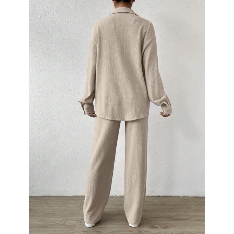 GMXIA Autumn and Winter Solid-color Button-down Cardigan with A Lapel for Casual and Fashionable Women's Two-piece Set