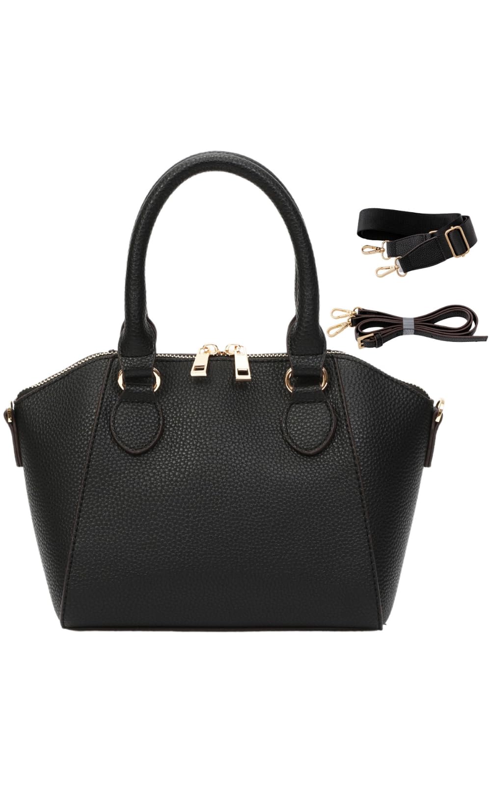 Miwoluna Women s 2-Way ToteHandbag, Mini, Lightweight, Compact, CrossbodyPouch, Two Straps, Black
