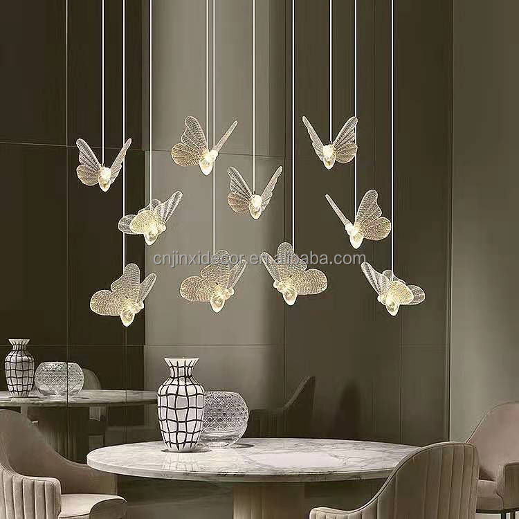 10-Head Wedding Props Crystal Luminous Butterflies Chandelier Light Detachable Hotel Stage Pendant Lamps Ceiling Hanging