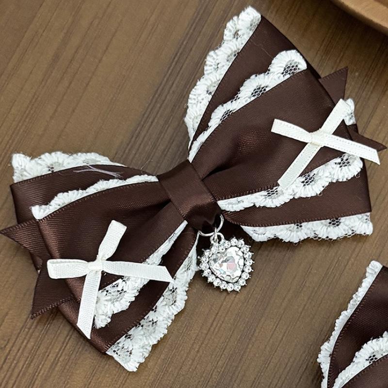 Gothic Lolita Style Hair Clip Black Ribbon Bow Fashionable Hair Clips for Women