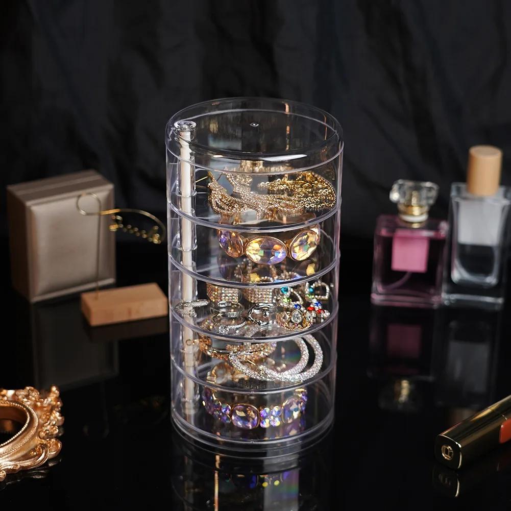 Rotating Jewelry Storage Box with Cover for Earring Makeup Storage