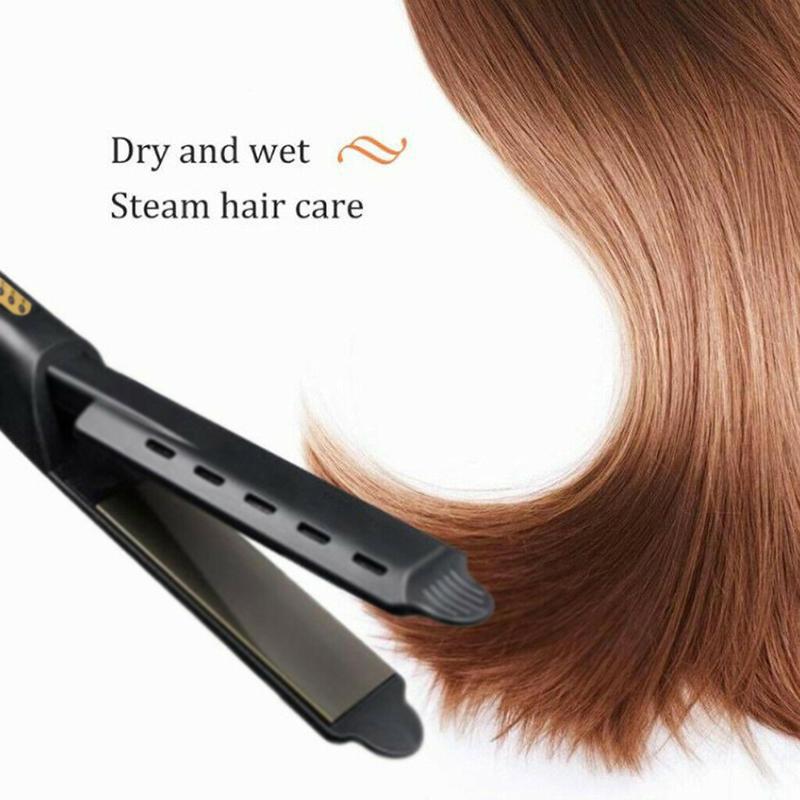 Portable Hot Comb Straightener Wide Plate Ionic Flat Iron Professional Steam Hair Straightener