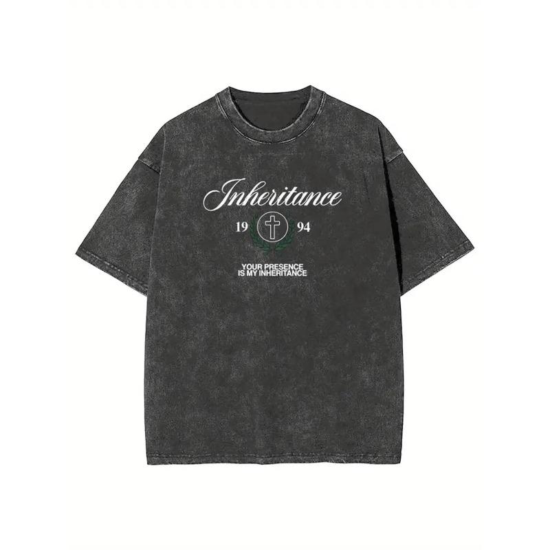 

Your Existence Is My Inheritance Printed Men s T-Shirt, Washed, High-Quality Printed Cotton Retro Fashion T-Shirt,Certain Thickness for Summer S чёрный