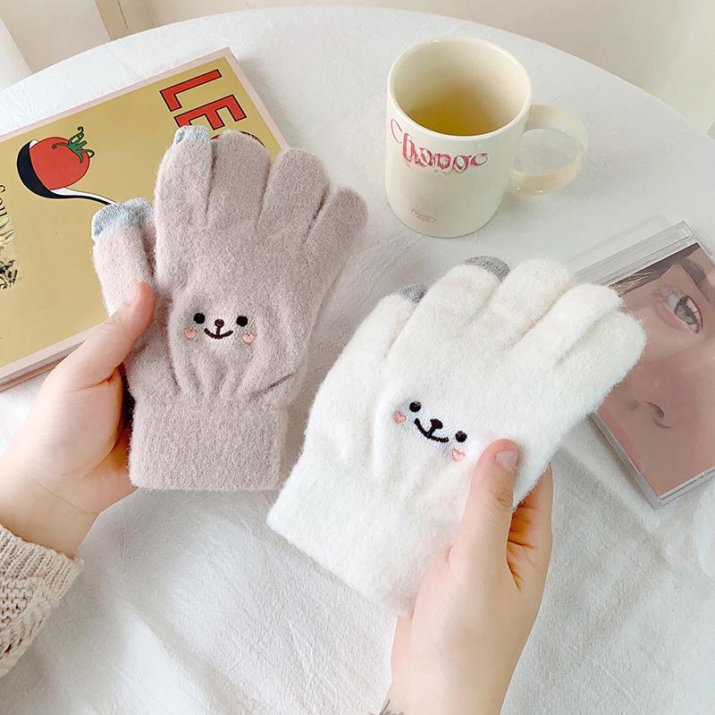 Korean Style Winter Touch-Screen Gloves: Cute, Thick, Velvet-Lined for Women, Ideal for Students & Cycling