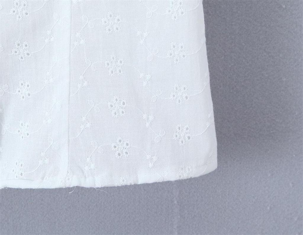 Chemise Blanche à Manches Bouffantes et Col en Dentelle - Haut Rétro pour Femme à Boutonnage Simple, Brodé et Cintré à la Taille