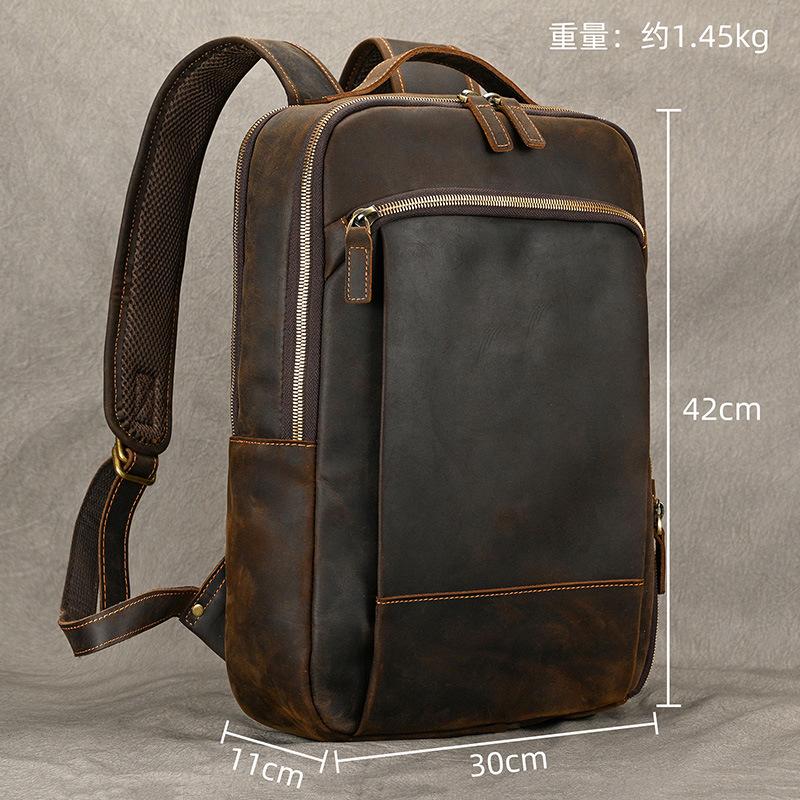 Vintage Crazy Horse Leather Casual Backpack Men'S Leather Backpack 15 Inch First Layer Cowhide Student School Bag Travel Bag