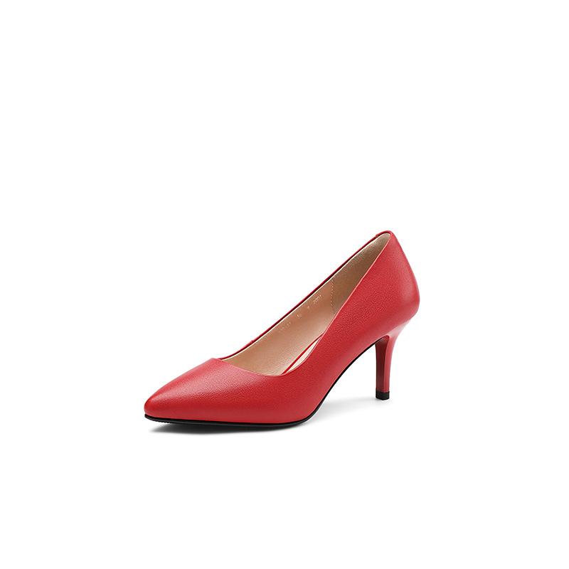  Spring and Summer New First-layer Cowhide Super High-heeled Single Shoes for Women, Pointed Thin Heels, Shallow Commuting Single Shoes for Women