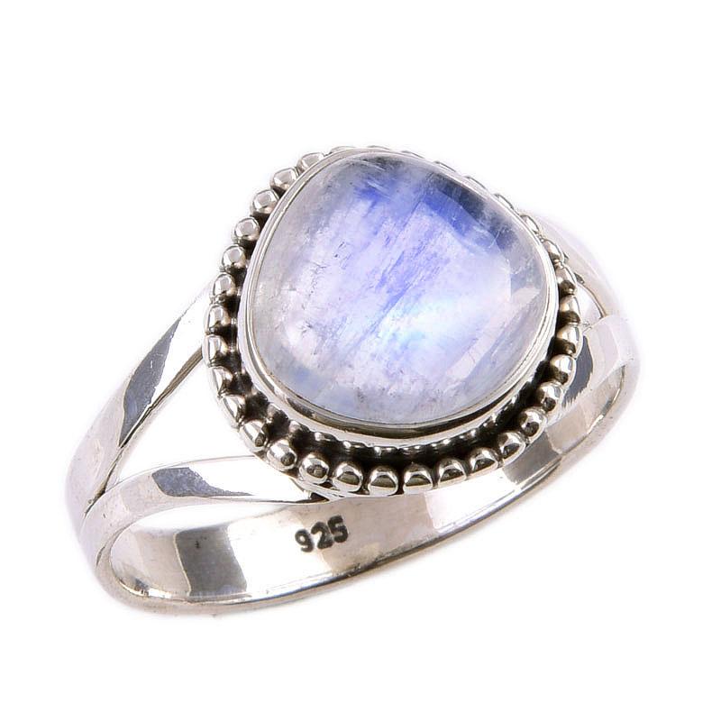 Natural Rainbow Moonstone Gemstone 925 Solid Sterling Silver Ring Size 10 v9b51