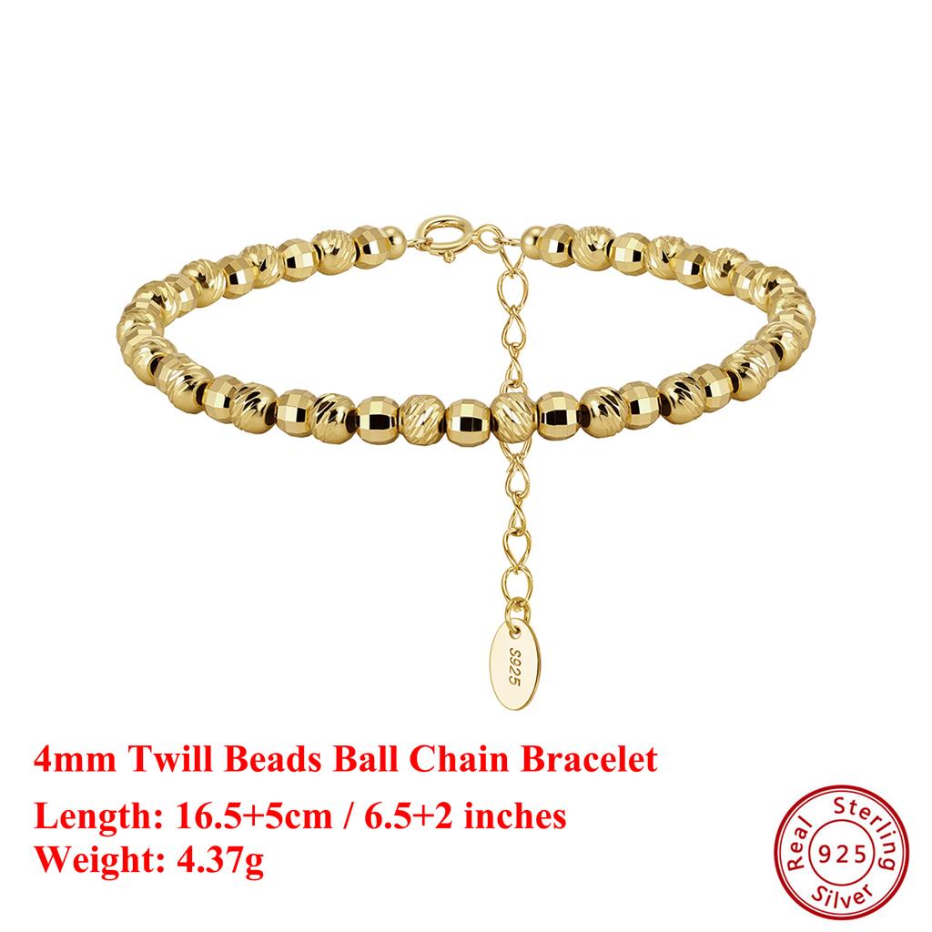 EFFIE QUEEN Classic Design 4mm Beads Bracelet Genuine 925 Sterling Silver Women Simple Dainty Beaded Chain Bangles Jewelry GAB01