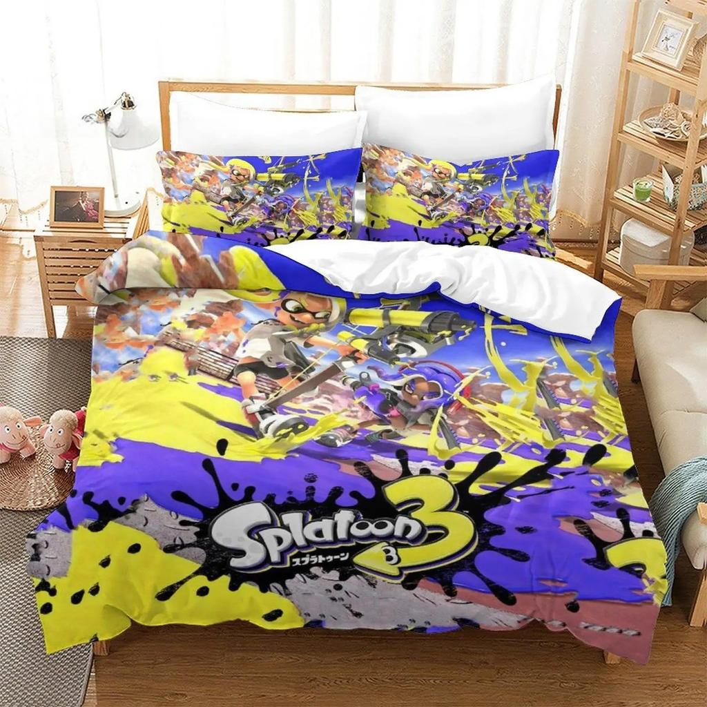 Splatoon 3 Bedding Set 3D Print Anime Duvet Cover Single Twin Full Queen King Size for Adult Kids Bedroom