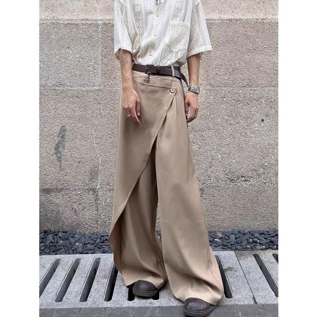 Men's Spring & Autumn Chinese-Style Wide-Leg Skirt Pants with Yamamoto Yohji Kendo Samurai Influence