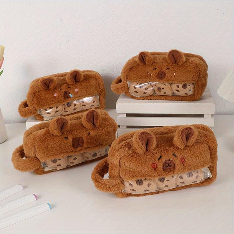 Cute Kawaii Large Capacity Capybara Pen Bag Funny Cartoon Fashion Capybara Plush Pencil Pouch School Supplies Birthday Gifts