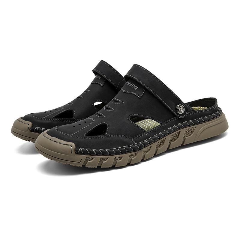 

European Station Men s Casual Hollow Hole Shoes Sandals Business Summer Baotou One Pedal Men s Rubber Sole Online Shoes 38 чорний