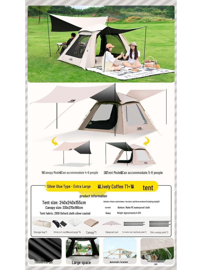 Octagonal Vinyl Camping Canopy: Thickened, Portable Sunshade & Rainproof Butterfly Awning