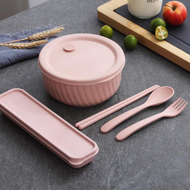

Portable fresh-keeping bowl, single student with lid, impact resistant plastic salad bowl, wheat straw circular lunch box рожевий