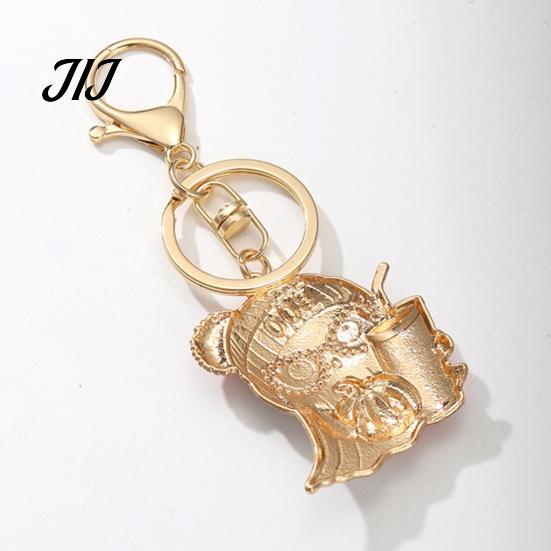 Holding Milk Tea Ghost Keychain Halloween Cartoon for Backpack, Alloy Pumpkin Keyring, Handbags Backpack Accessories Festive Party Favor