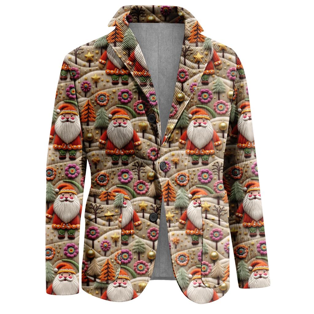 Herren Hässlicher Weihnachten Kord Warmtaschen Anzugjacke Strickjacke Herren Freizeitanzug
