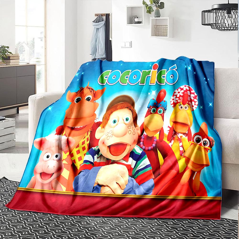 Cocorico Animal Puppet Show Flannel Blanket Super Soft Warm Cozy Blanket for Sofa Bed Office Travel All‑Season Home Decor Gift