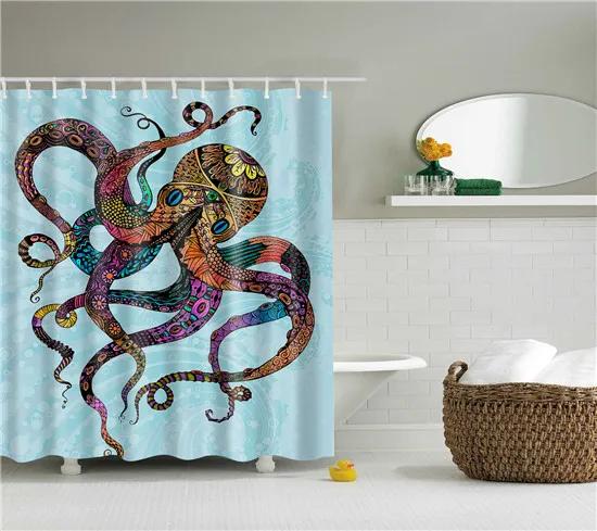 Elephant Octopus Owl Deer Horse Zebra Animals Printed Shower Curtains Bathroom Curtain With Hooks 180X180Cm