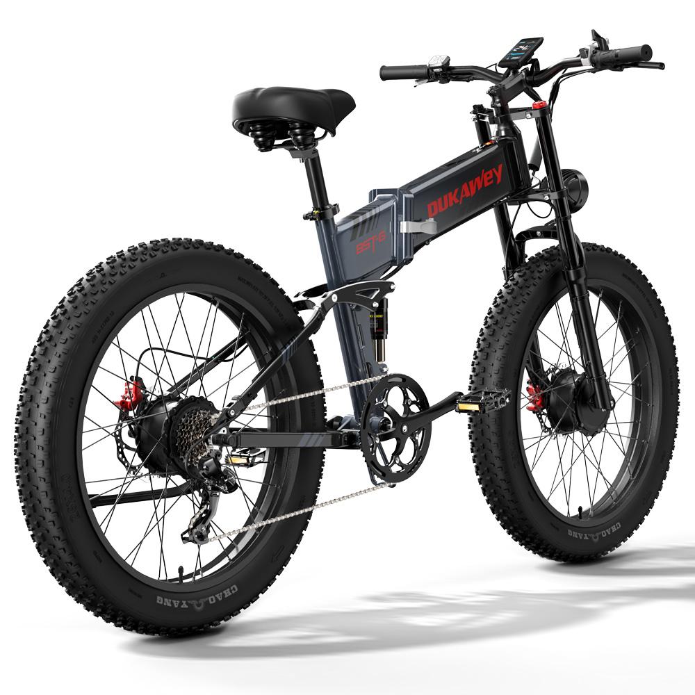 Electric Bicycle Foldable Dukawey 1000Wx2 Motor Full Suspension 48V 17.5AH 26" Fat Tire Ebike For Adult Color LCD Screen BST-6