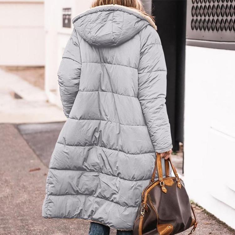 

Reversible Winter Hooded Quilted Jacket Women Warm Thick Puffer Coat Long Sleeve Solid Fashion Outerwear Casual Coats M світло-сірий колір