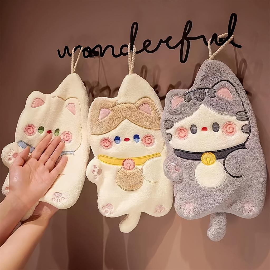 1 Pcs Adorable Cartoon Cat Fingertip Towels   Ultra Soft 580 GSM Polyester, Quick Dry