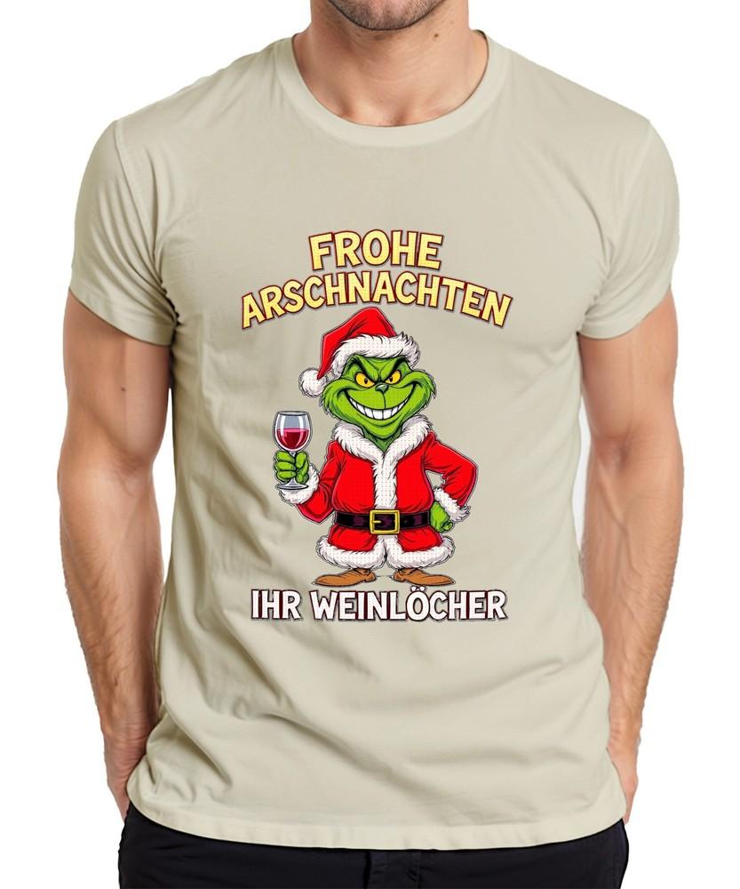 Frohe Arschnachten Weihnachtsgrinch Weinhumor Geschenk Weinparty Herren Tshirt