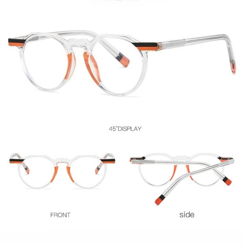 TR90 Frame Plug-in Anti Blue Light Glasses European and American Minimalist and High-end Round Frame Color Blocked Flat Lens