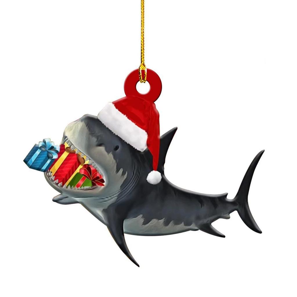 Unique Sharks Xmas Tree Decoration 2D Flat Hanging Pendant For Christmas Tree Decoration
